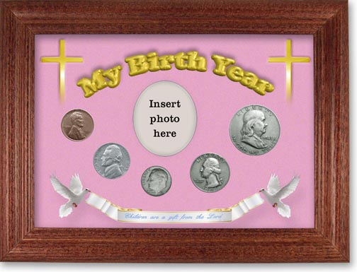 1948 'Children are a Gift from the Lord' My Birth Year Coin Gift Set with a pink background and cherry frame MAIN