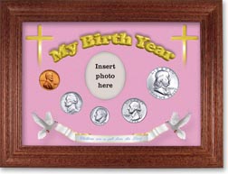 1962 'Children are a Gift from the Lord' My Birth Year Coin Gift Set with a pink background and cherry frame THUMBNAIL