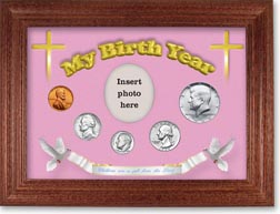1969 'Children are a Gift from the Lord' My Birth Year Coin Gift Set with a pink background and cherry frame THUMBNAIL