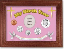 1972 'Children are a Gift from the Lord' My Birth Year Coin Gift Set with a pink background and cherry frame THUMBNAIL