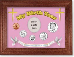1973 'Children are a Gift from the Lord' My Birth Year Coin Gift Set with a pink background and cherry frame THUMBNAIL