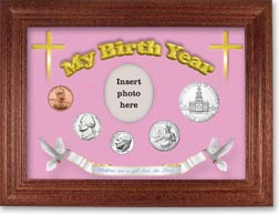 1976 'Children are a Gift from the Lord' My Birth Year Coin Gift Set with a pink background and cherry frame THUMBNAIL