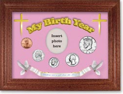 1981 'Children are a Gift from the Lord' My Birth Year Coin Gift Set with a pink background and cherry frame THUMBNAIL