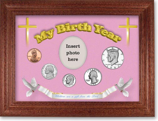 1982 'Children are a Gift from the Lord' My Birth Year Coin Gift Set with a pink background and cherry frame MAIN