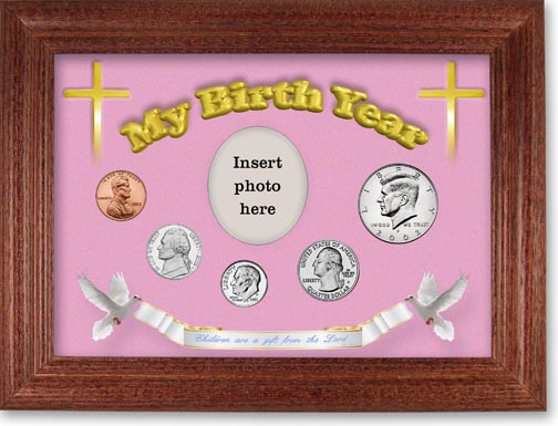 2002 'Children are a Gift from the Lord' My Birth Year Coin Gift Set with a pink background and cherry frame MAIN