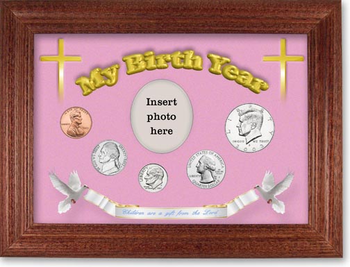 2003 'Children are a Gift from the Lord' My Birth Year Coin Gift Set with a pink background and cherry frame LARGE