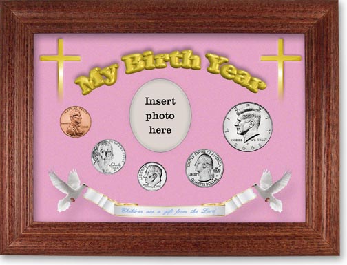 2008 'Children are a Gift from the Lord' My Birth Year Coin Gift Set with a pink background and cherry frame LARGE