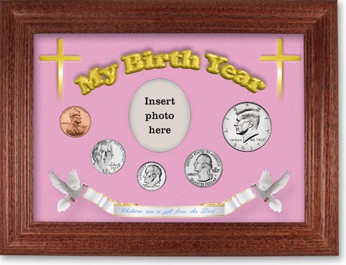 2017 'Children are a Gift from the Lord' My Birth Year Coin Gift Set with a pink background and cherry frame MAIN