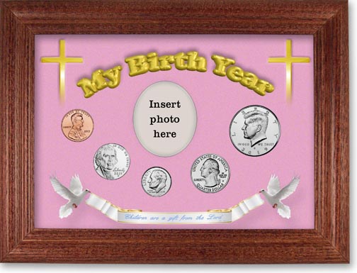 2019 'Children are a Gift from the Lord' My Birth Year Coin Gift Set with a pink background and cherry frame MAIN