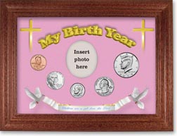 2019 'Children are a Gift from the Lord' My Birth Year Coin Gift Set with a pink background and cherry frame THUMBNAIL