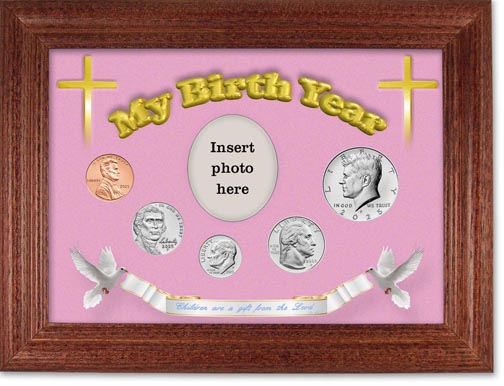 2025 'Children are a Gift from the Lord' My Birth Year Coin Gift Set with a pink background and cherry frame MAIN