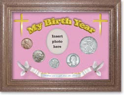 1934 'Children are a Gift from the Lord' My Birth Year Coin Gift Set with a pink background and dark oak frame THUMBNAIL