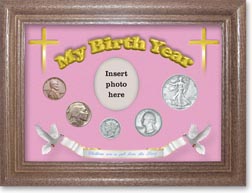 1936 'Children are a Gift from the Lord' My Birth Year Coin Gift Set with a pink background and dark oak frame THUMBNAIL