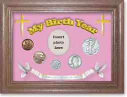 1937 'Children are a Gift from the Lord' My Birth Year Coin Gift Set with a pink background and dark oak frame THUMBNAIL
