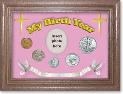 1940 'Children are a Gift from the Lord' My Birth Year Coin Gift Set with a pink background and dark oak frame THUMBNAIL
