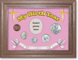 1941 'Children are a Gift from the Lord' My Birth Year Coin Gift Set with a pink background and dark oak frame THUMBNAIL