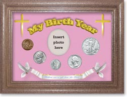1944 'Children are a Gift from the Lord' My Birth Year Coin Gift Set with a pink background and dark oak frame THUMBNAIL