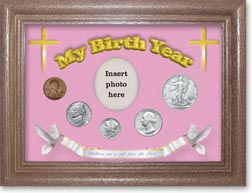 1945 'Children are a Gift from the Lord' My Birth Year Coin Gift Set with a pink background and dark oak frame THUMBNAIL