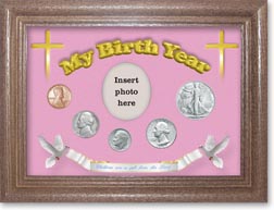 1947 'Children are a Gift from the Lord' My Birth Year Coin Gift Set with a pink background and dark oak frame THUMBNAIL