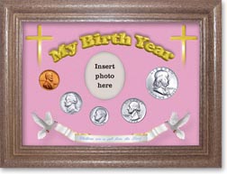 1962 'Children are a Gift from the Lord' My Birth Year Coin Gift Set with a pink background and dark oak frame THUMBNAIL