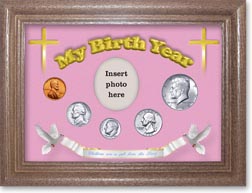 1964 'Children are a Gift from the Lord' My Birth Year Coin Gift Set with a pink background and dark oak frame THUMBNAIL
