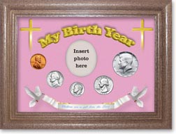 1969 'Children are a Gift from the Lord' My Birth Year Coin Gift Set with a pink background and dark oak frame THUMBNAIL