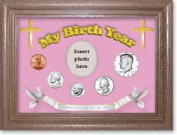 1973 'Children are a Gift from the Lord' My Birth Year Coin Gift Set with a pink background and dark oak frame THUMBNAIL