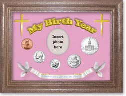 1975 'Children are a Gift from the Lord' My Birth Year Coin Gift Set with a pink background and dark oak frame THUMBNAIL