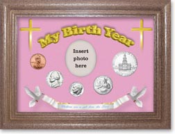 1976 'Children are a Gift from the Lord' My Birth Year Coin Gift Set with a pink background and dark oak frame THUMBNAIL