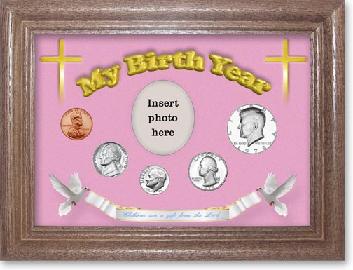 1978 'Children are a Gift from the Lord' My Birth Year Coin Gift Set with a pink background and dark oak frame MAIN