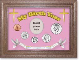 1981 'Children are a Gift from the Lord' My Birth Year Coin Gift Set with a pink background and dark oak frame THUMBNAIL