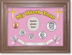 1983 'Children are a Gift from the Lord' My Birth Year Coin Gift Set with a pink background and dark oak frame THUMBNAIL