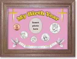 2013 'Children are a Gift from the Lord' My Birth Year Coin Gift Set with a pink background and dark oak frame THUMBNAIL