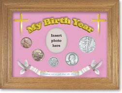 1936 'Children are a Gift from the Lord' My Birth Year Coin Gift Set with a pink background and wheat frame THUMBNAIL
