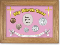 1937 'Children are a Gift from the Lord' My Birth Year Coin Gift Set with a pink background and wheat frame THUMBNAIL