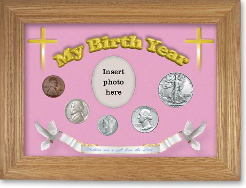 1941 'Children are a Gift from the Lord' My Birth Year Coin Gift Set with a pink background and wheat frame MAIN
