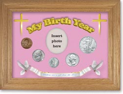 1944 'Children are a Gift from the Lord' My Birth Year Coin Gift Set with a pink background and wheat frame THUMBNAIL
