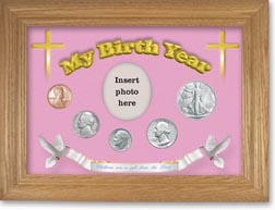 1946 'Children are a Gift from the Lord' My Birth Year Coin Gift Set with a pink background and wheat frame THUMBNAIL
