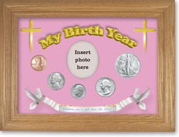 1947 'Children are a Gift from the Lord' My Birth Year Coin Gift Set with a pink background and wheat frame THUMBNAIL