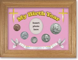 1949 'Children are a Gift from the Lord' My Birth Year Coin Gift Set with a pink background and wheat frame THUMBNAIL