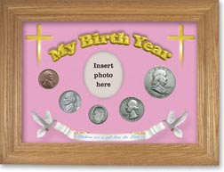 1953 'Children are a Gift from the Lord' My Birth Year Coin Gift Set with a pink background and wheat frame THUMBNAIL