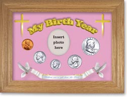 1962 'Children are a Gift from the Lord' My Birth Year Coin Gift Set with a pink background and wheat frame THUMBNAIL