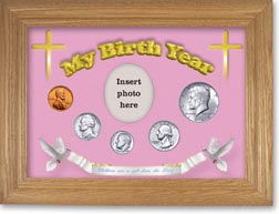 1964 'Children are a Gift from the Lord' My Birth Year Coin Gift Set with a pink background and wheat frame THUMBNAIL