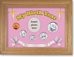 1965 'Children are a Gift from the Lord' My Birth Year Coin Gift Set with a pink background and wheat frame THUMBNAIL