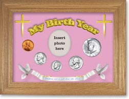 1967 'Children are a Gift from the Lord' My Birth Year Coin Gift Set with a pink background and wheat frame THUMBNAIL