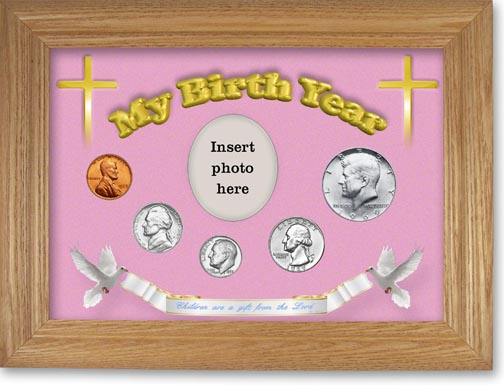 1969 'Children are a Gift from the Lord' My Birth Year Coin Gift Set with a pink background and wheat frame MAIN