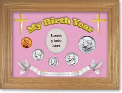 1969 'Children are a Gift from the Lord' My Birth Year Coin Gift Set with a pink background and wheat frame THUMBNAIL