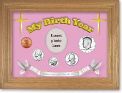 1972 'Children are a Gift from the Lord' My Birth Year Coin Gift Set with a pink background and wheat frame THUMBNAIL