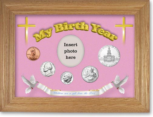 1976 'Children are a Gift from the Lord' My Birth Year Coin Gift Set with a pink background and wheat frame LARGE