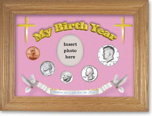 1978 'Children are a Gift from the Lord' My Birth Year Coin Gift Set with a pink background and wheat frame MAIN